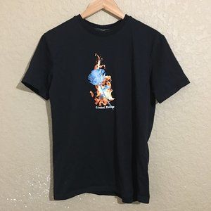 Criminal Damage London Mens Small Black T-Shirt Rose Fire Flame